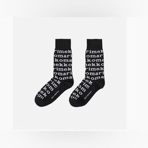 Marimekko Socks Kasvaa Black Logo Ankle Socks, White Lettering, Sz: 37-39